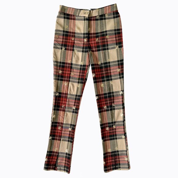 Urban Outfitters Tessa Plaid Tartan Notched Cropped Pants Gold Bee Accents Size2 - Picture 4 of 10